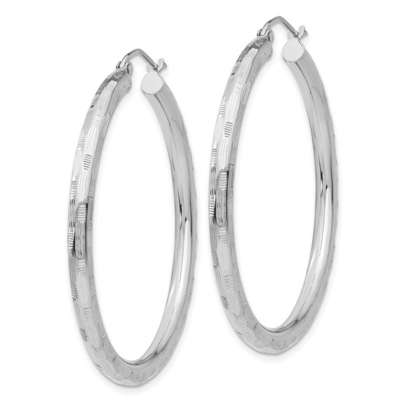 14k White Gold Diamond-cut Hoop Earrings - Picture 4 of 4